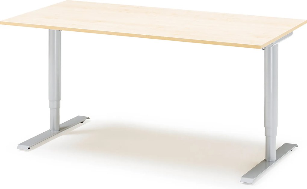 Výškovo nastaviteľný stôl Adeptus, 1600x800 mm, lam. breza/šedá