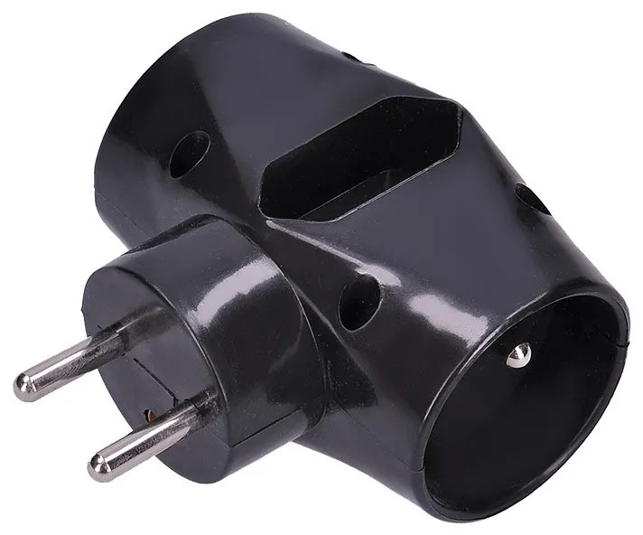 SOLIGHT Zásuvka rozbočovacia P92 IP20/230V/2x10A+1x2,5A, čierna