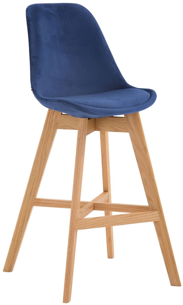 Barová stolička Cannes ~ zamat, drevené nohy natura - Modrá