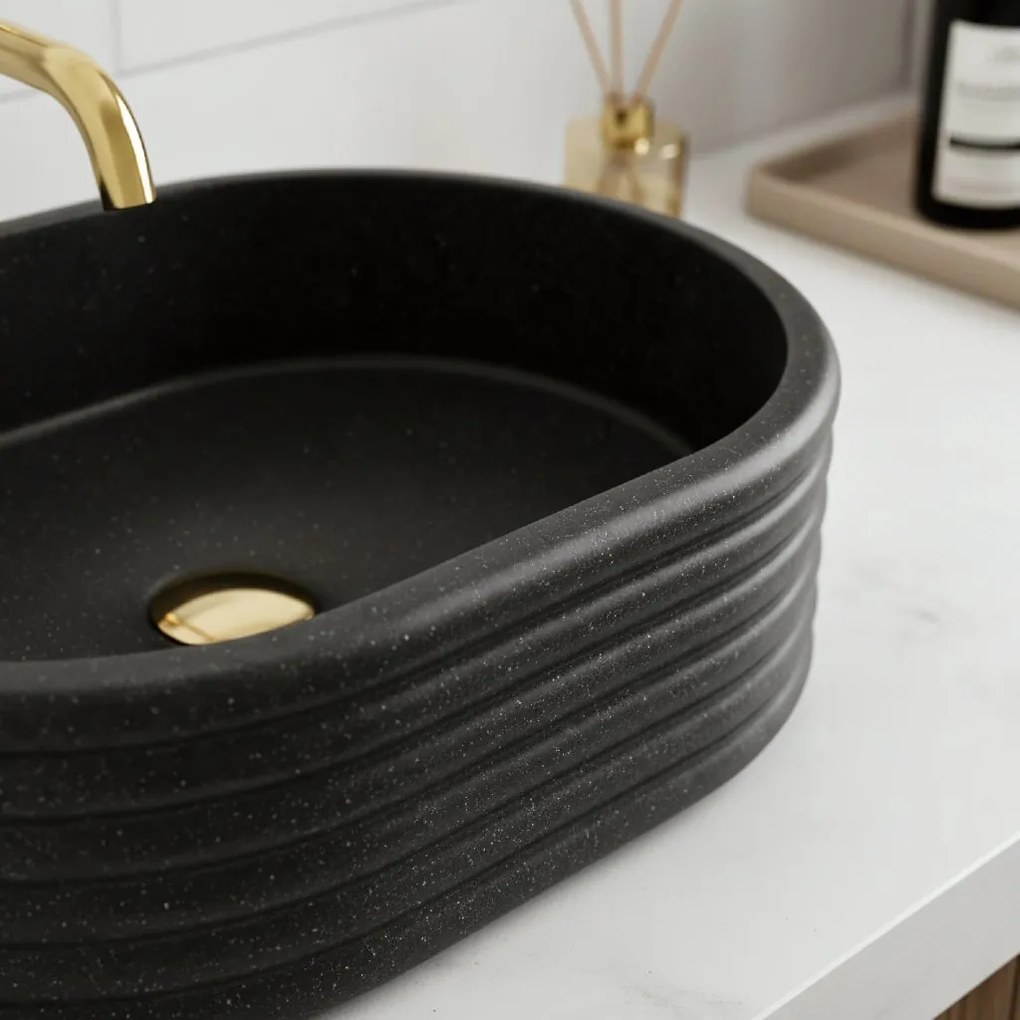 Rea Nicoletta, umývadlo na dosku 500x360x140 mm, imitácia kameňa-čierna, REA-U7345