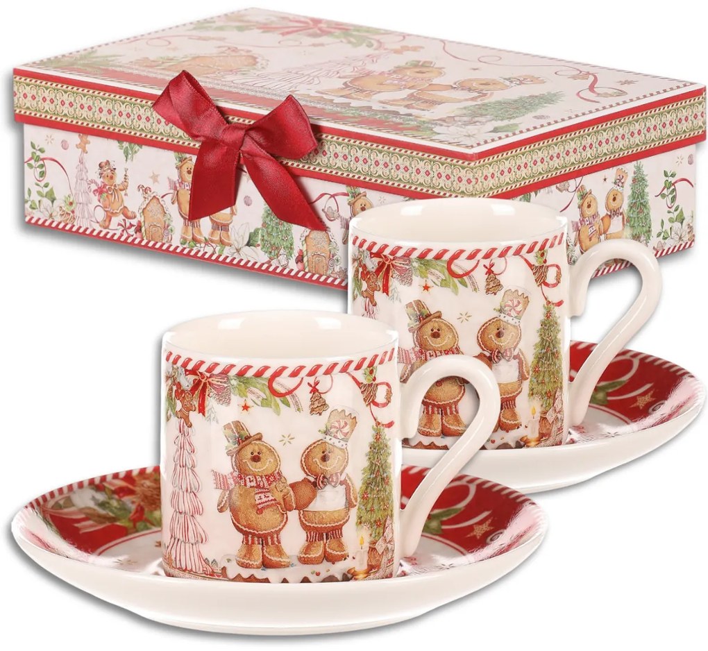 Darčeková súprava 2 vianočných šálok s podšálkami Perníčky 70 ml