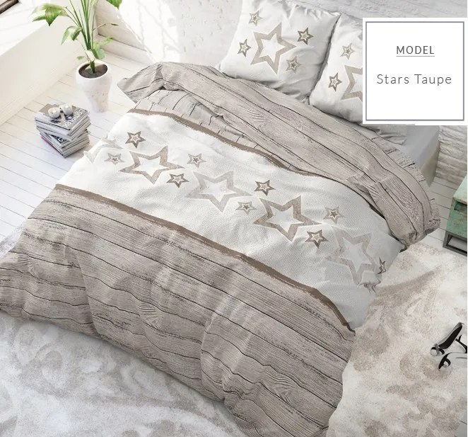 DomTextilu Vintage posteľné obliečky s hviezdami v béžovej farbe 200 x 200 cm  Béžová 18209