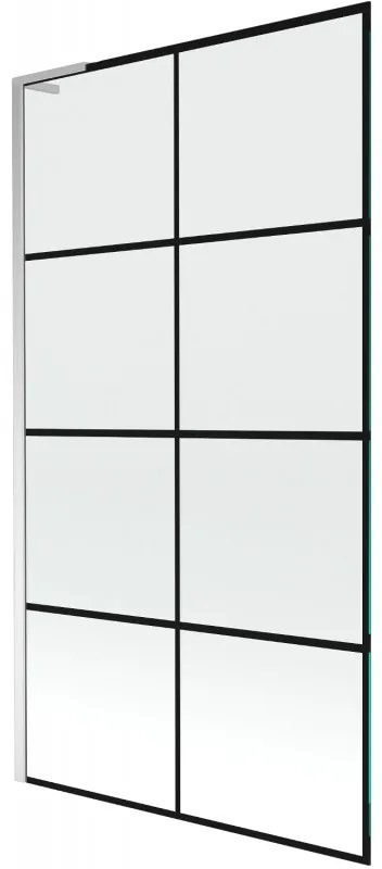 Mexen Next L, 1-krídlová vaňová zástena 100 x 150 cm, 6mm číre sklo-čierny vzor, chrómový profil, 895-100-000-03-77-01