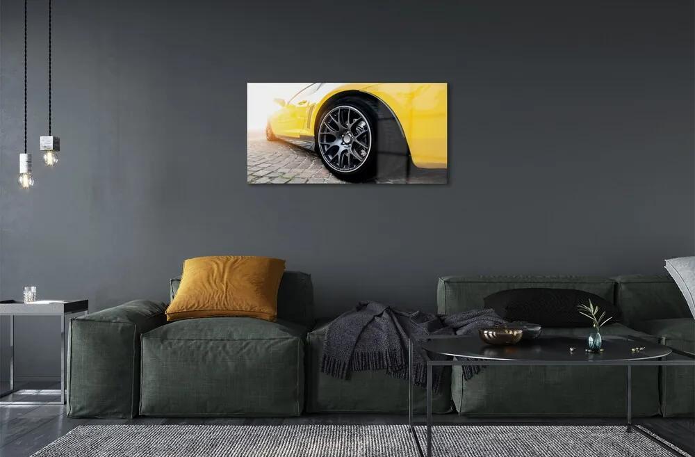 Obraz na skle žlté auto 125x50 cm