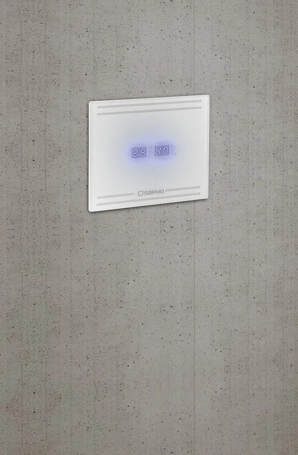 Sapho Sapho, GLASS kúpeľňový ventilátor axiálny s LED displejom, 8W, potrubia 100mm, biela, GS103