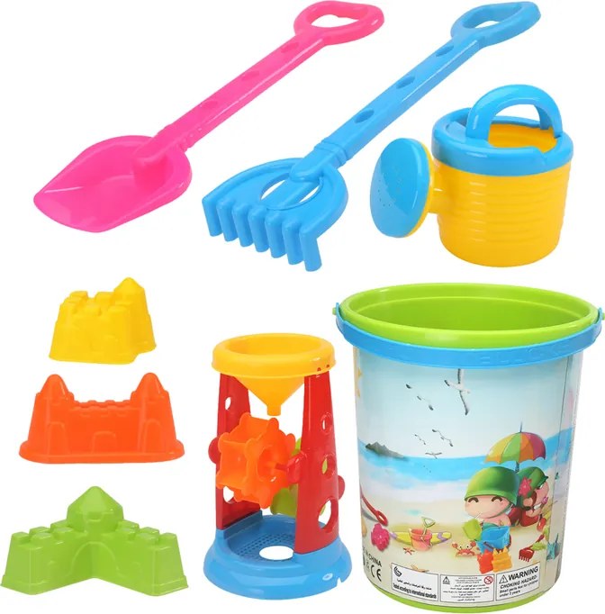 LEAN Toys Súprava hračiek na piesok Vedierko Mlynček na zalievanie Formičky Farebné