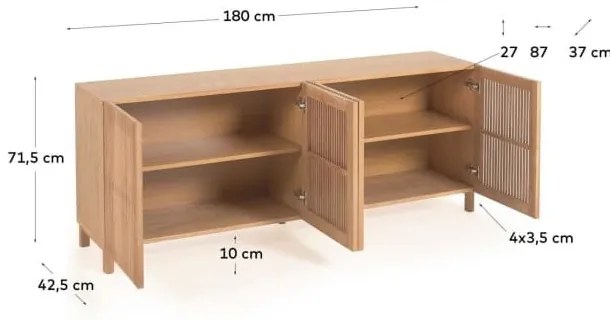 Nízka komoda v dekore duba v prírodnej farbe 180x72 cm Beyla – Kave Home