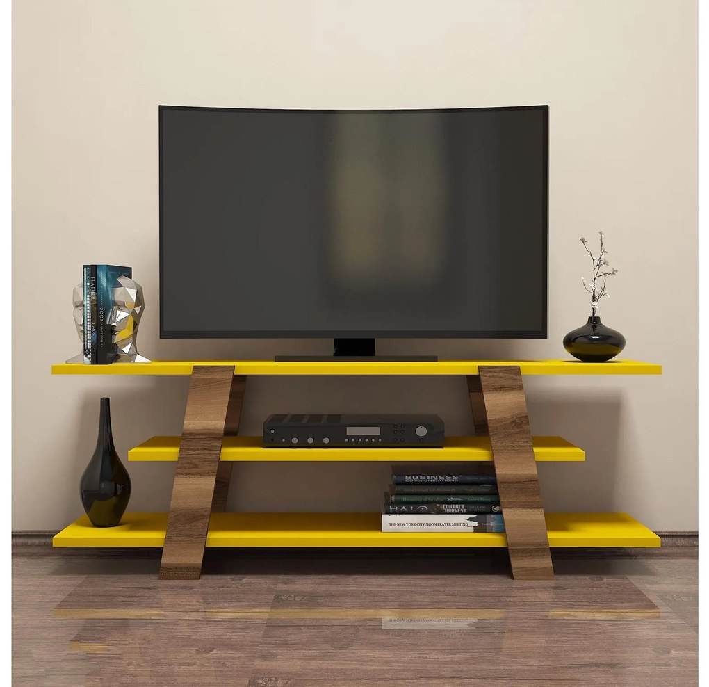 TV stolík Bopubi 2 (orech + žltá). Akcia -19%. Vlastná spoľahlivá doprava až k Vám domov. 1095111
