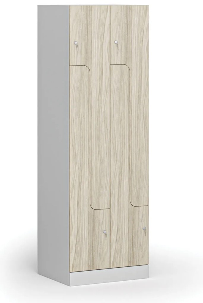 Kovová šatníková skrinka S1 Z, 4 oddiely, 1850 x 600 x 500 mm, demont, cylindrický zámok, laminované dvere, dub prírodný