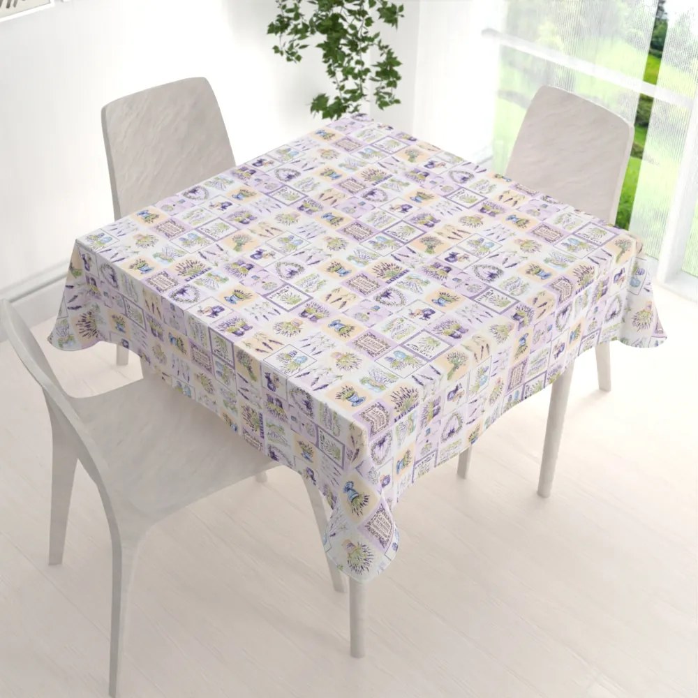 Biante Dekoračný štvorcový obrus Leona LN-001 Levandule na béžovom 70x70 cm