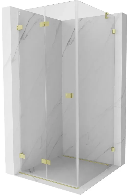 Mexen Lunar-F, skladací sprchový kút ľavý 80 x 80 cm, 8mm číre sklo, zlatý kartáčovaný - 836-080-080-55-00-L