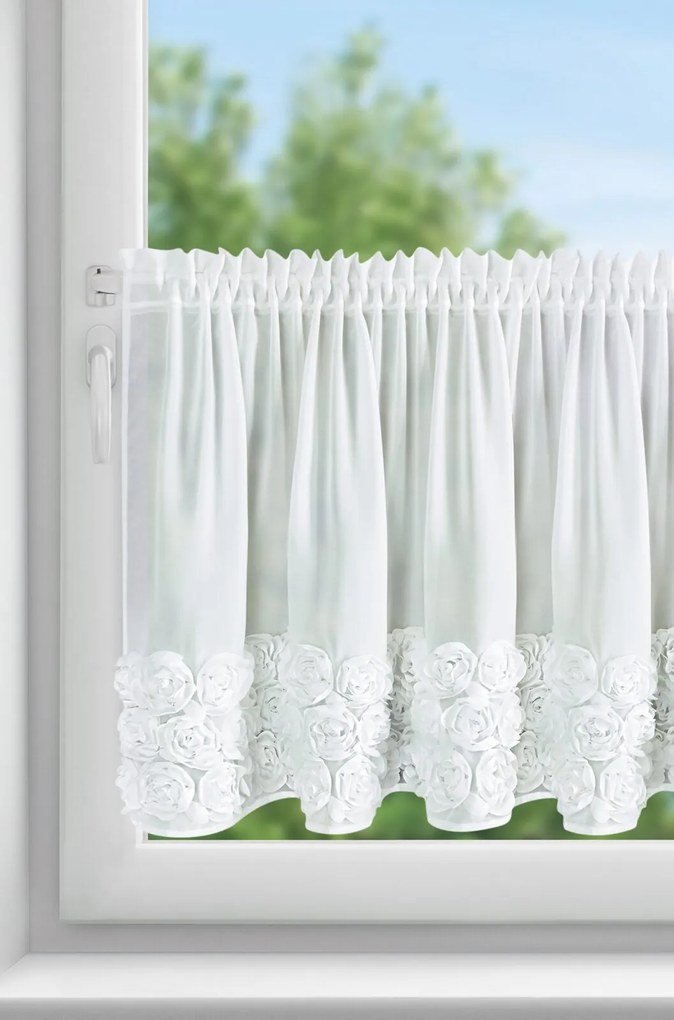 KRÁTKA ZÁCLONA NA PÁSKE EVA MINGE ROSES11 150X70 CM BIELA