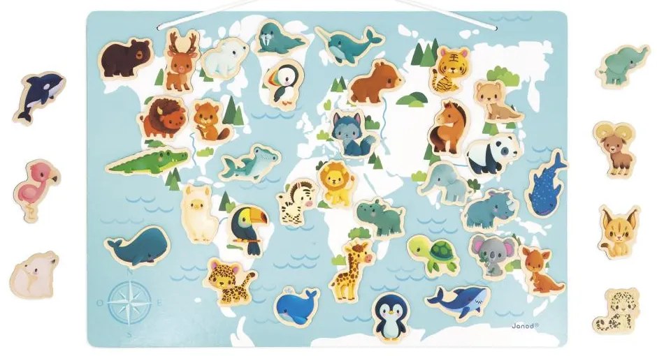 Magnetická mapa sveta - Kde žijú zvieratká - 40 ks