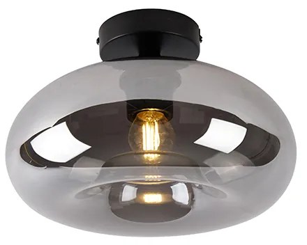 Stropné svietidlo v štýle Art Deco čierne s dymovým sklom - Busa