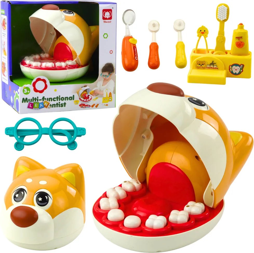 LEAN Toys Pes u zubára interaktívna hračka lekárska sada chorý zub