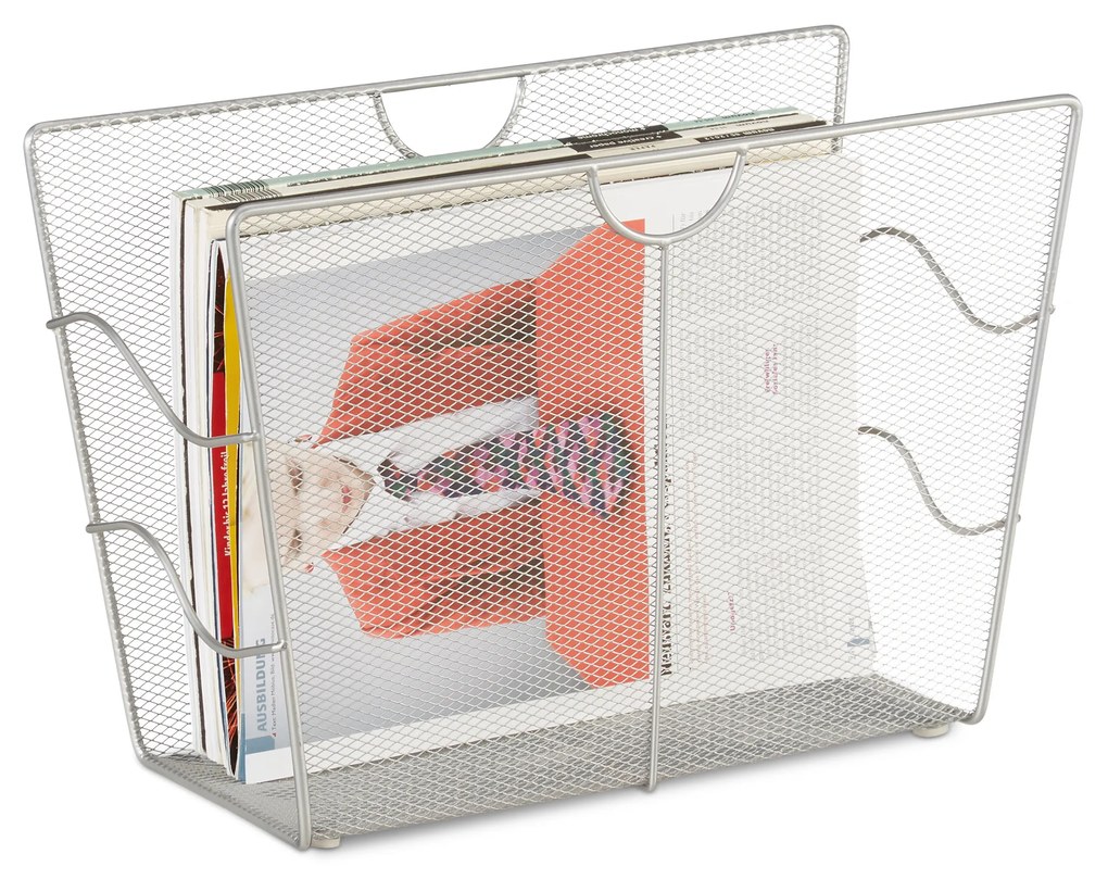 Stojan na noviny a časopisy, kovový strieborný RD2510