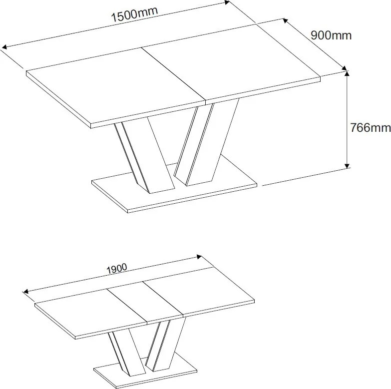 Rozkladací jedálenský stôl Moteon 150x90 cm, sivý/sivý, podnož V