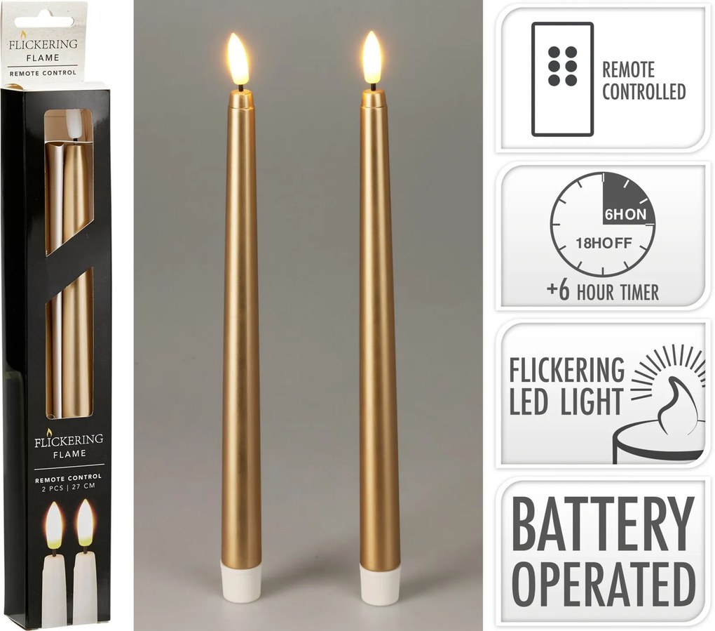 Sada 2 ks LED vysokých svíček s časovačem Aliya 27 cm zlatá