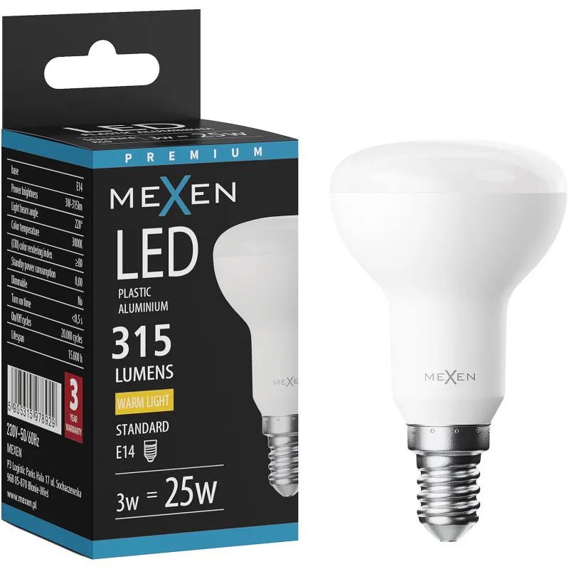 Mexen Nova, LED žiarovka E14, R50, 3W, Teplá - 3000K, 315 lm - L103-E14-0330-01