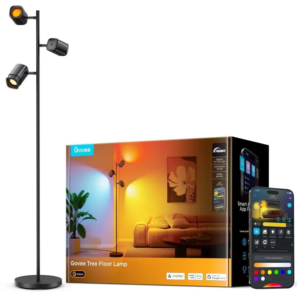 Govee - LED RGBICWW Stmievateľná stojacia lampa TREE MATTER LED/48W/230V Wi-Fi