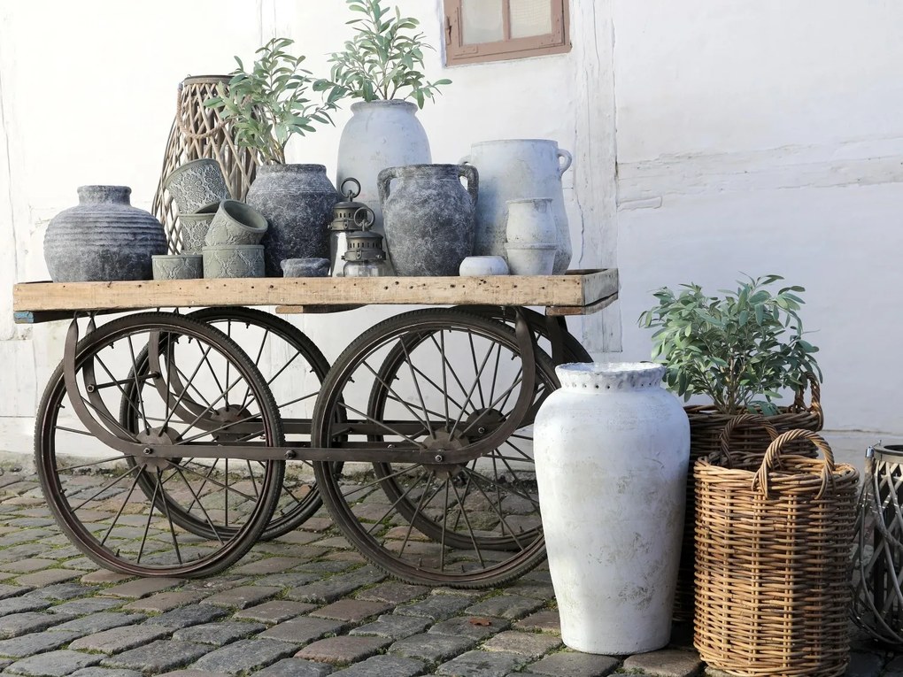 Retro kovový vozík na veľkých kolesách s drevenou doskou Old Cart - 144*70*79cm