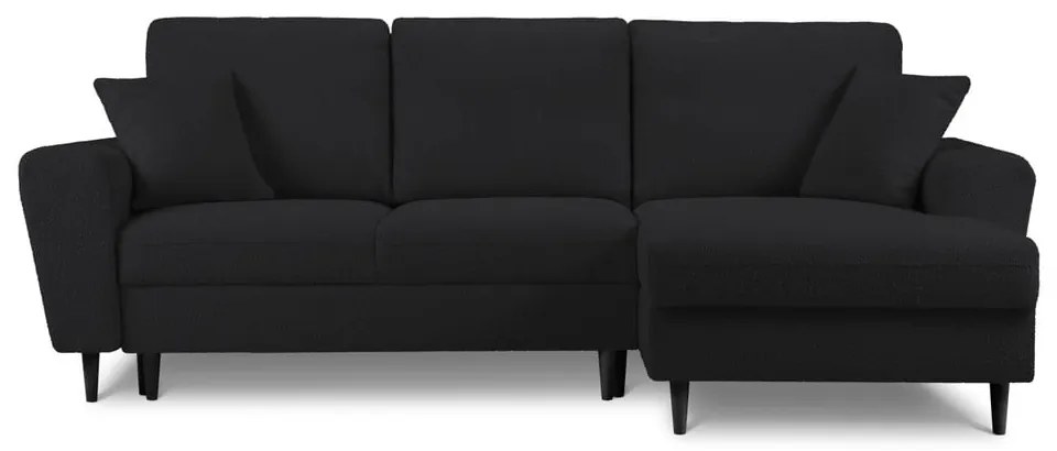 Čierna rozkladacia/s úložným priestorom rohová pohovka z textílie buklé (pravý roh/s leňoškou) Kyoto – Cosmopolitan Design