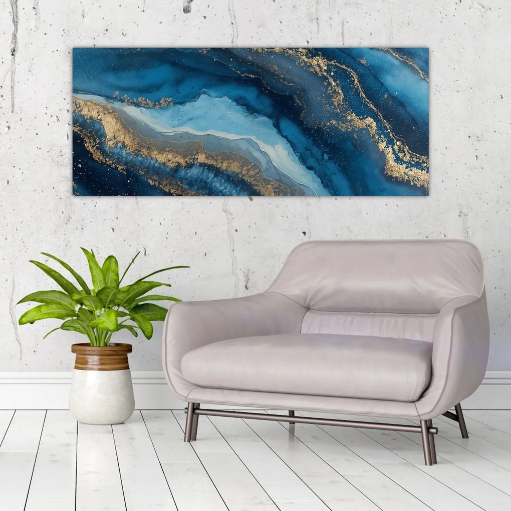 Obraz - Modrá mramorová abstrakcia (120x50 cm)