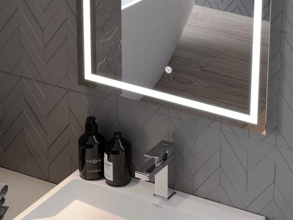 Mexen Miko, LED kúpeľňové zrkadlo s podsvietením 100 x 80 cm, 6000K, ochrana proti zahmlievaniu, 9819-100-080-611-00