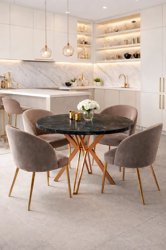 OKRÚHLY ROZKLADACÍ JEDÁLENSKÝ STÔL ETIENNE MEDENÉ NOHY 100 / 176 CM