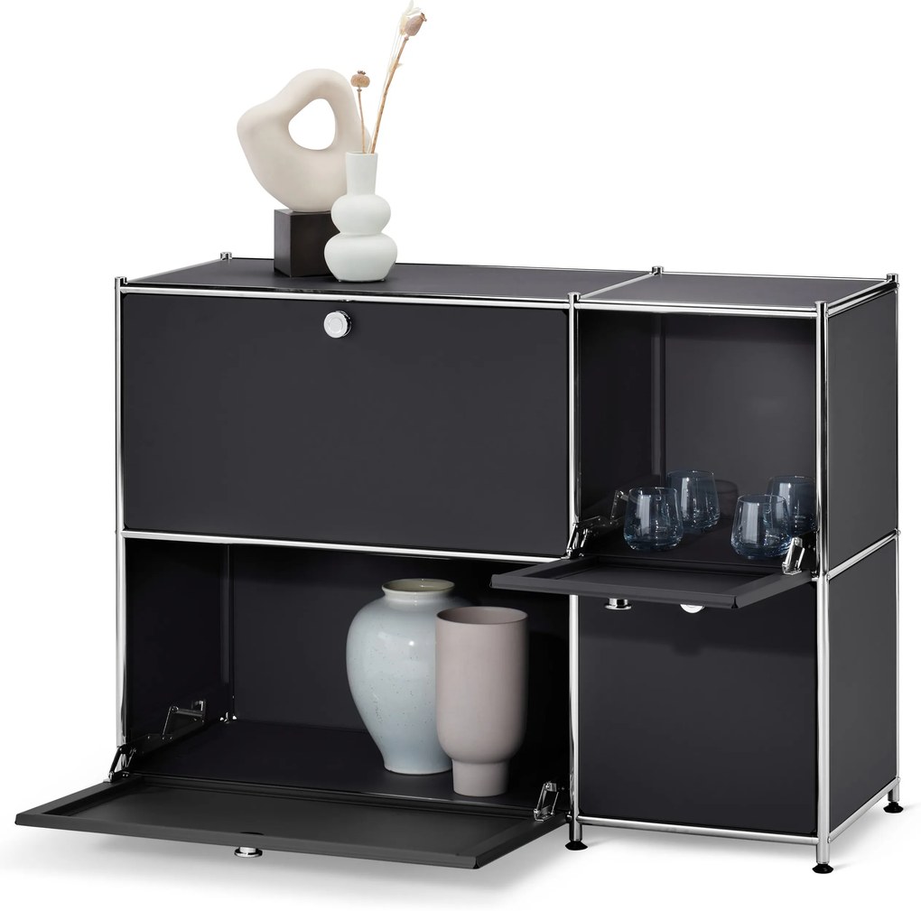 Odkladacia skrinka »CN3« so 4 výklopnými dvierkami, čierna