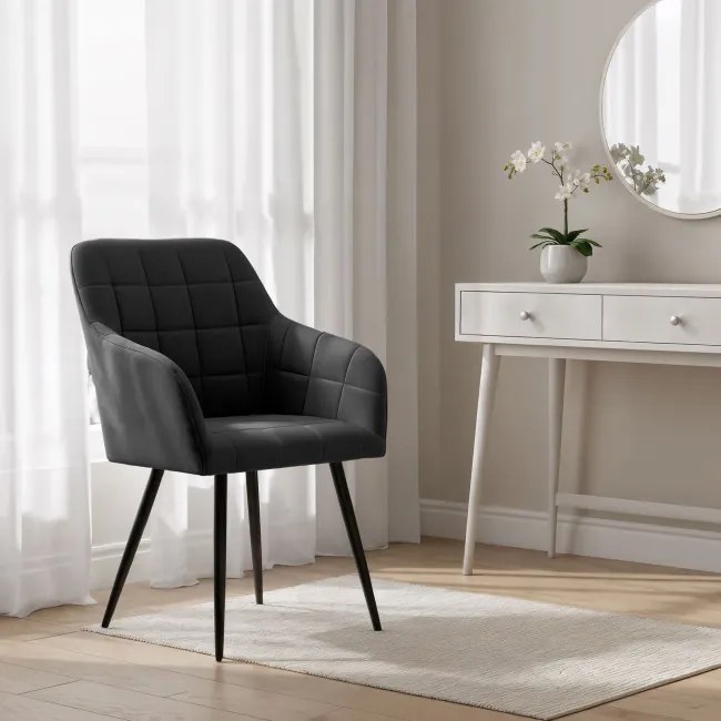 Sada šiestich jedálenských stoličiek LUXANO zamatové, čierne / čierne nohy (6 ks)