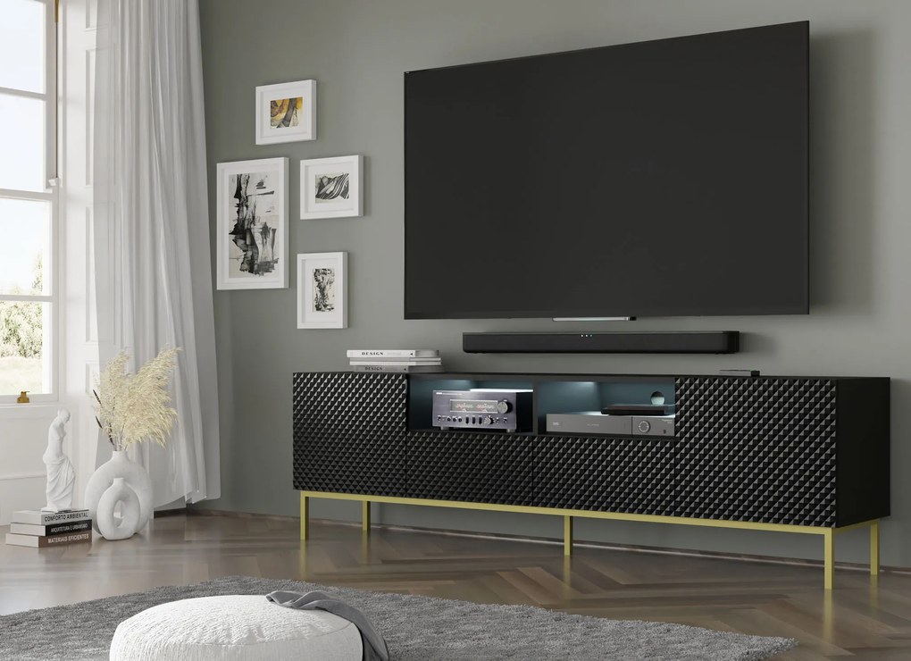 TV skrinka/stolík CCK 4D 200 Rowanna (biela lesklá + zlatá). Akcia -20%. Vlastná spoľahlivá doprava až k Vám domov. 1125061