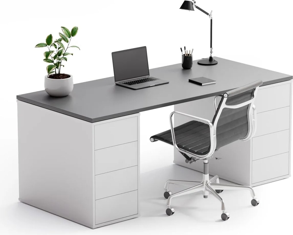 Kancelársky písací stôl s úložným priestorom BLOCK B03, 180x80 cm, biela/grafit