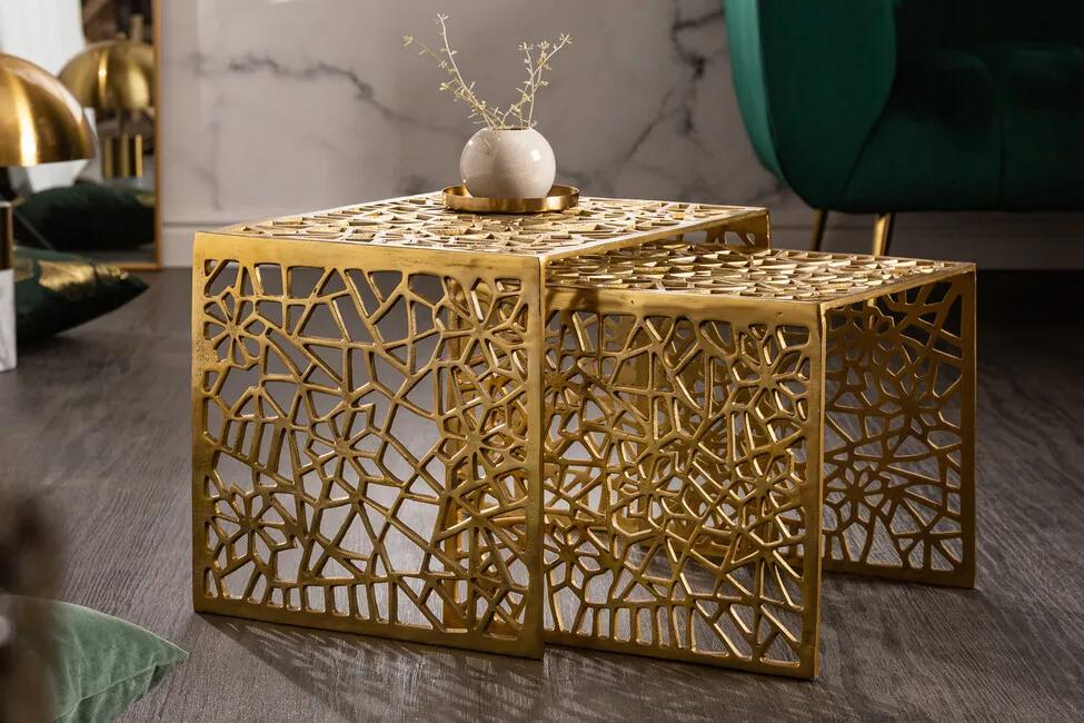 Dizajnová sada 2 konferenčných stolíkov Abstract zlatá 50cm