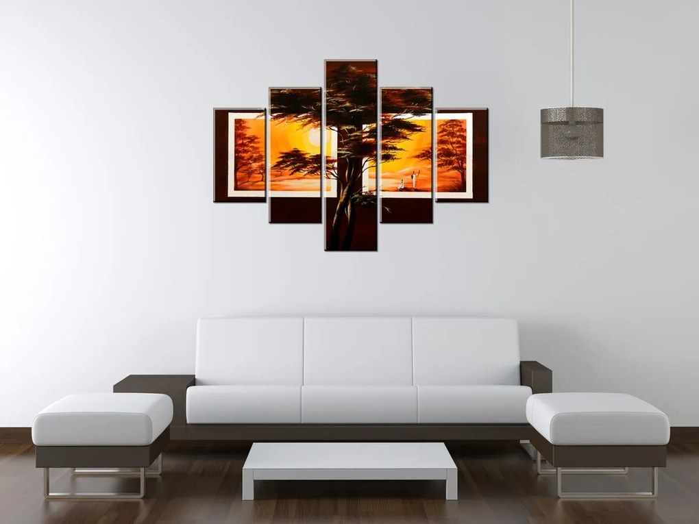 Gario Ručne maľovaný obraz Úspešný lov - 5 dielny Rozmery: 100 x 70 cm