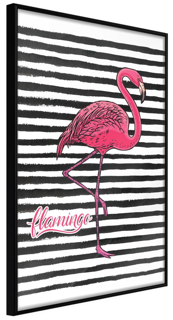 Artgeist Plagát - Black Stripes and Flamingo [Poster] Veľkosť: 20x30, Verzia: Zlatý rám s passe-partout