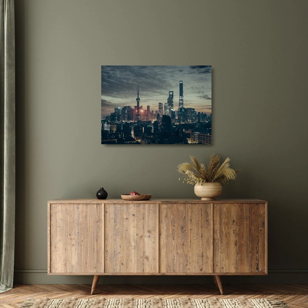 Sklenený obraz mesta za súmraku (70x50 cm)