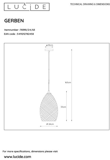 Lucide 78390/24/63 - Luster na lanku GERBEN 1xE27/40W/230V