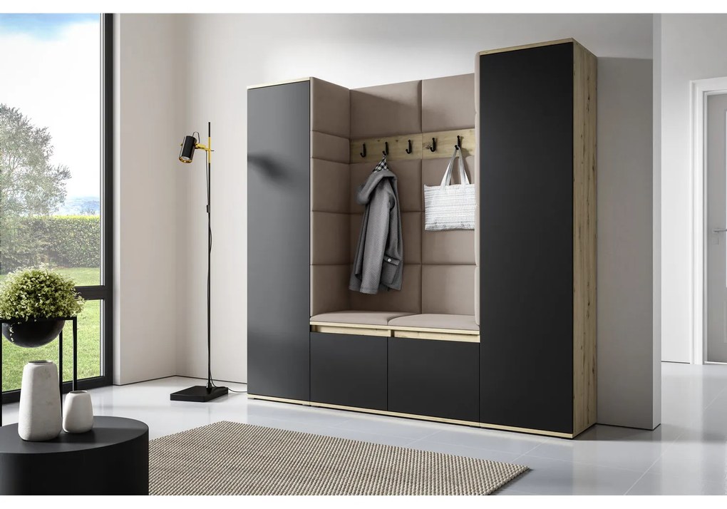 Predsieňová stena AMI 31 Bez zrkadla Dub artisan + čierna Tmavo krémová