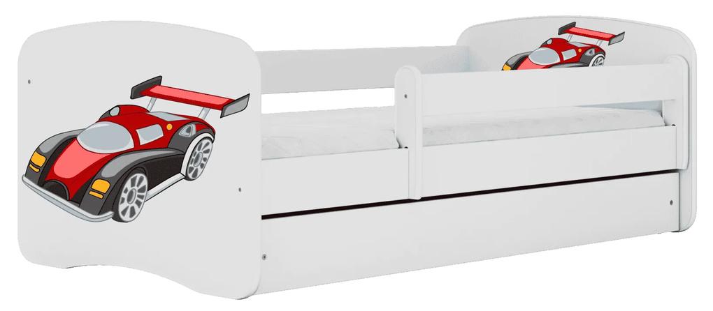 Letoss Detská posteľ BABY DREAMS 140/70- Pretekárske auto Biela S matracom S uložným priestorom