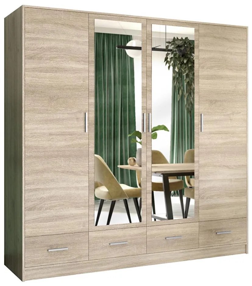 Šatní skriňa so zrkadlom SANNA 200x215 cm dub sonoma