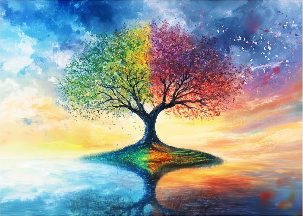 Sklenený obraz – Maľovaný strom ročných období (70x50 cm)
