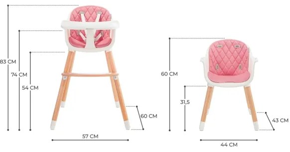 KINDERKRAFT - Detská jedálenská stolička 2v1 SIENNA buk/ružová