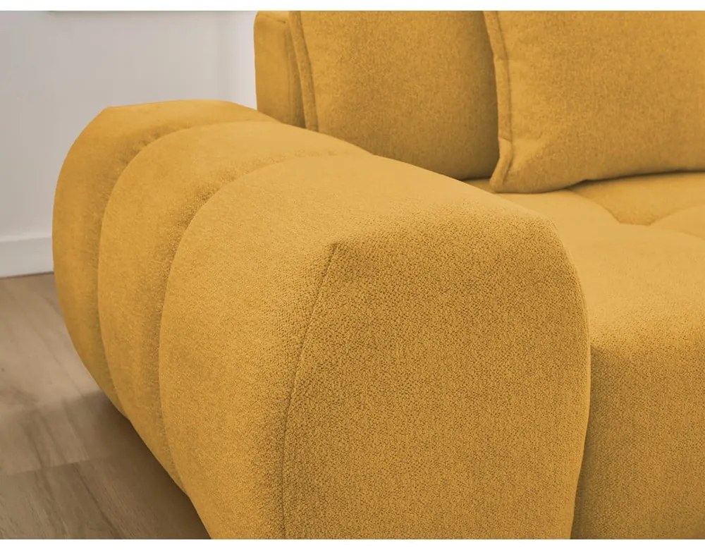 Ženilková rozkladacia/s úložným priestorom rohová pohovka v horčicovej farbe (pravý roh/s leňoškou) Everest – Bobochic Paris