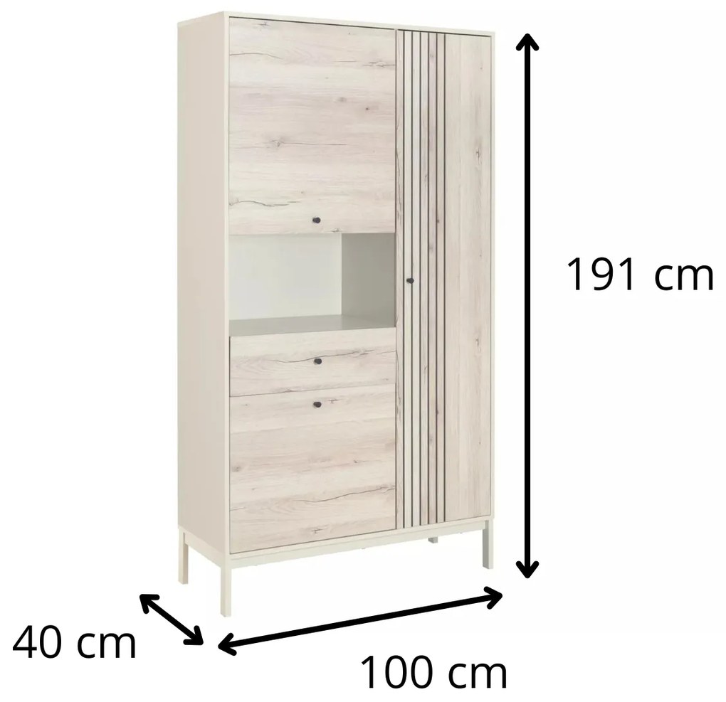 Vitrína Frost 100 cm krémová/alpský dub