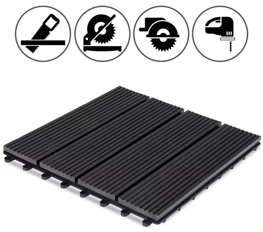 InternetovaZahrada WPC dlaždice - sada 11 ks, 30x30 cm klasická antracit