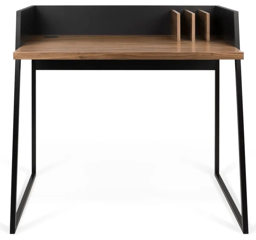 Čierny pracovný stôl s detailmi v dekore orechového dreva TemaHome Volga