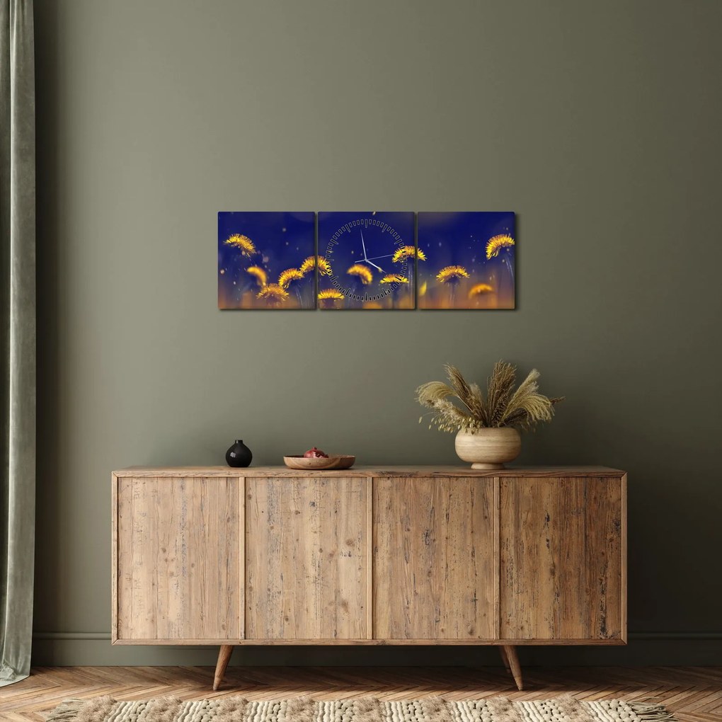Obraz - Púpavy (s hodinami) (90x30 cm)