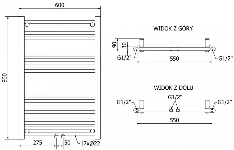 Mexen Mars, elektrické vykurovacie teleso 900x600 mm + vykurovacia tyč 300 W, chrómová, W110-0900-600-2300-01