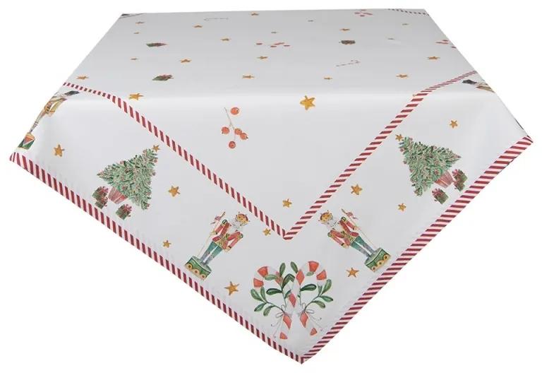 Bavlnený obrus v bielom farebnom prevedení s motívom vianočných luskáčikov 150 x 150 cm Clayre & Eef 42009